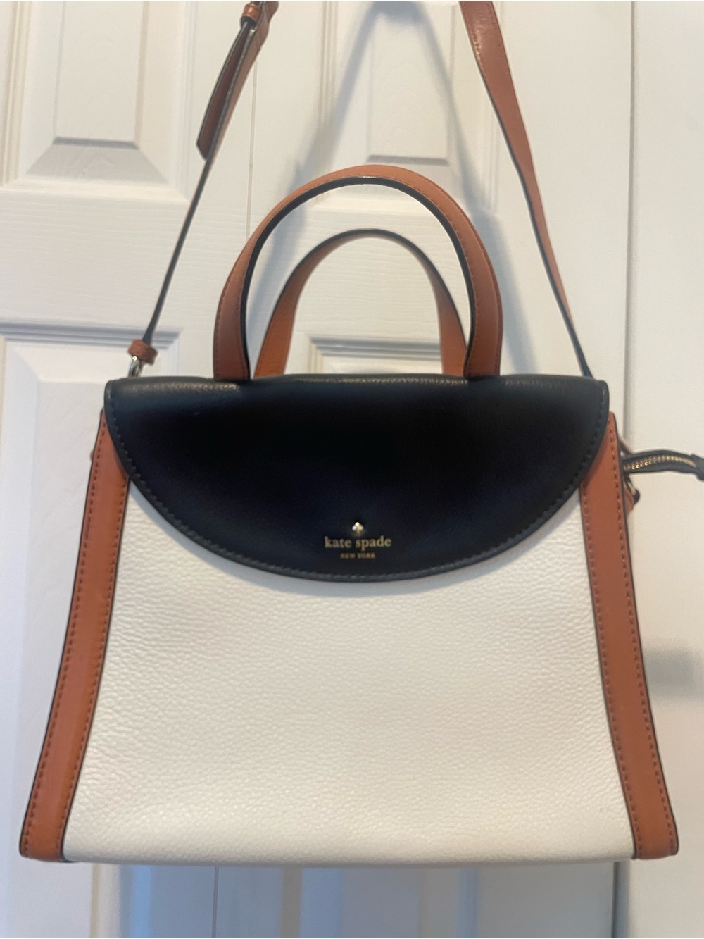 kate spade White, Black & Brown Pebbled Leather Top-Handle Satchel